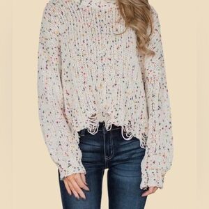 POL Distressed Confetti Sweater